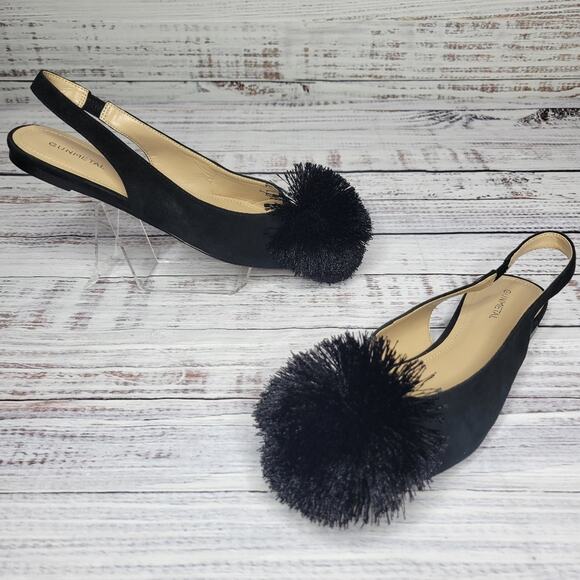 Gunmetal Samantha Pointed Toe Slingback Flats with Pom Pom Black Suede | 8.5 - Picture 4 of 10